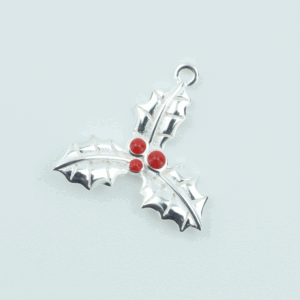 Sterling Silver Christmas Holly Enamel Charm
