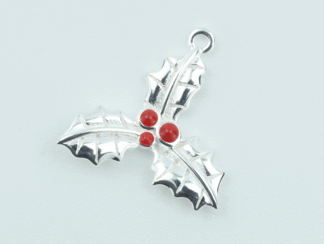 Sterling Silver Christmas Holly Enamel Charm