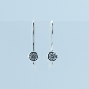 Sterling Silver round crystal hook wires with ring stamped 925 ( PAIR)