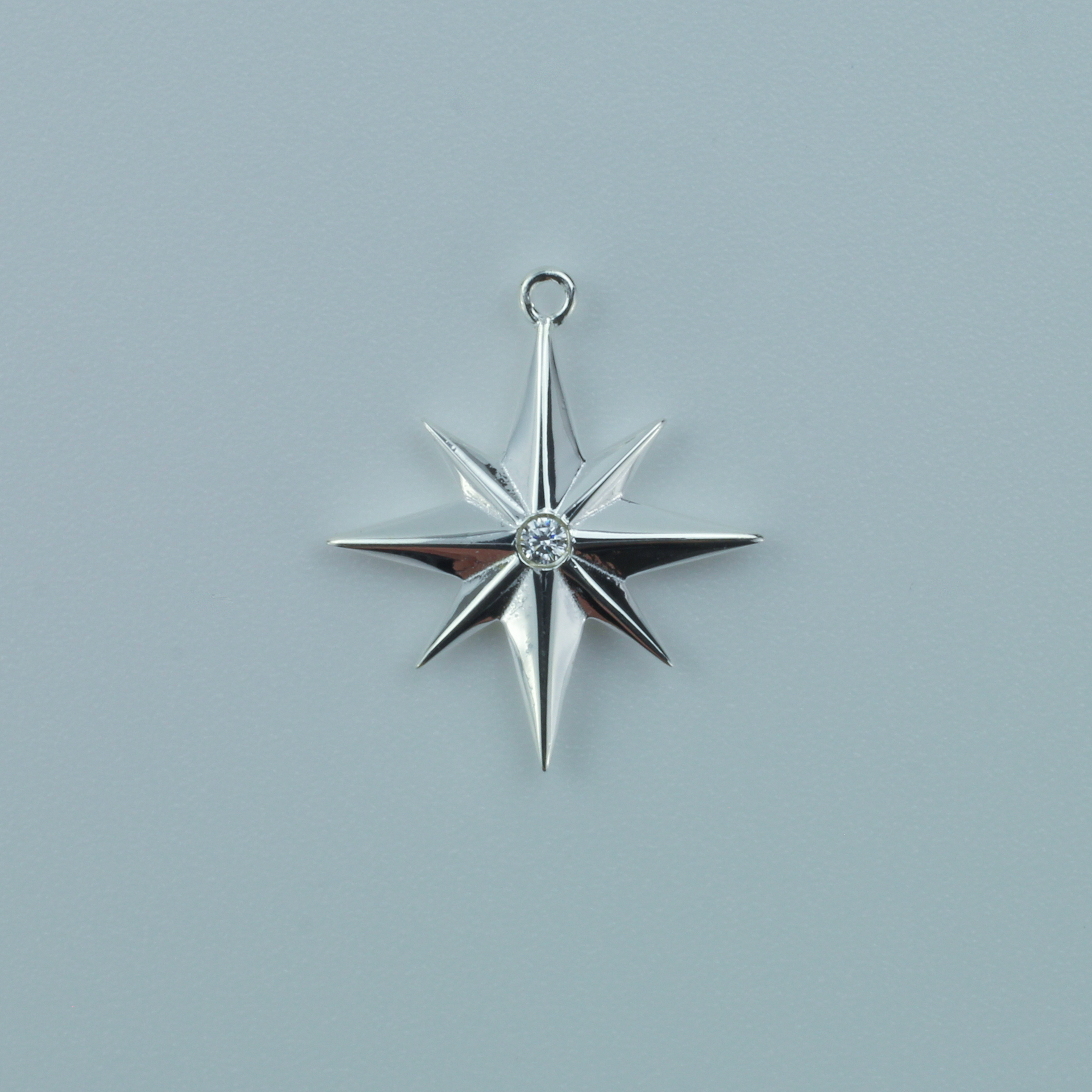 Sterling Silver North Star Charm With Crystal